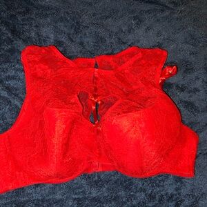 Red lace heart cut out underwire bra